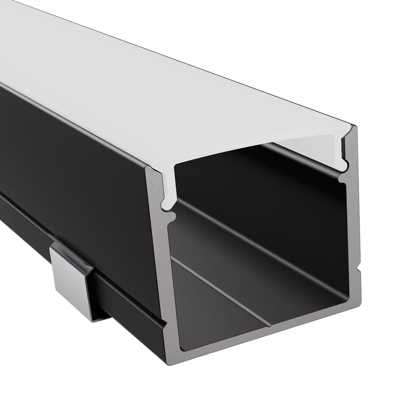 Alumino - Schwarzes LED Aufbau-Profil - 1000 x 21 x 18,5 mm für breite LED Stripes bis 16 mm (z.B. für Philips Hue) + opale Abdeckung + Zubehör