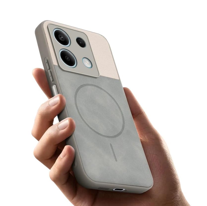 Image of Bintage CASE Mac Safe Design Hard Light Weight Back Case | Soft Border Camera Protect | Dual PU Leather Finish Back Cover Compatible for MI Redmi Note 13 5G - White & Grey