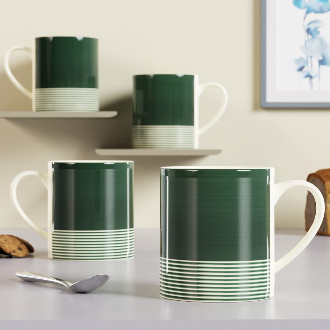 The Earth Store Green Ring Coffee Mug Set of 4 Ideal to Gift to Best Friends, Coffee Mugs,Microwave Safe Ceramic Mugs,(350 ml Each)