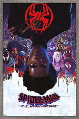 Marvel Spider-Man: Across the Spider-Verse - Official One Sheet Wall Poster, 34L" x 22.4W", Barnwood Framed Version