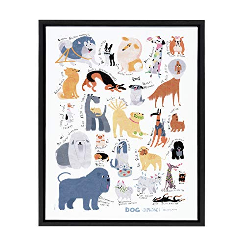 Image of Kate and Laurel Sylvie Dog Alphabet Art Framed Canvas Wall Decor by LIDA Larina, 18x24 Black