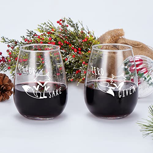 Futtumy Fox Themed Gift Set, Infoxicated, Zero Fox Given, Oh For Fox Sake, Don't Fox With Me, 15Oz Novelty Fox Wine Glass Set For Christmas Birthday Gag Gift White Elephant Exchange Gift, Set Of 4 #TOP3