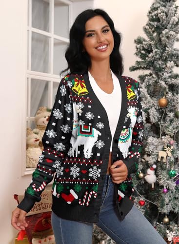 Image of Goodstoworld Women Ugly Christmas Cardigan Sweater Long Sleeve Button Down Cozy V Neck Sweater Soft Knitwear