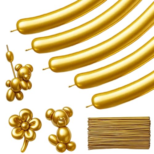 260 Balloons, Gold Long Balloons for Modelling and Tying, 100 PCS Gold 260 for Party Decorations, Wedding and Birthday Celebrations