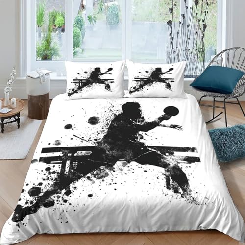 Table tennis player Parure de Lit 3D Effet Microfibre 3 Pièces Hypoallergique Dynamic sport illustration Housse de Couette avec Taie d'oreiller Ultra Douce for Enfants Garçons Ado Single（135x200cm）