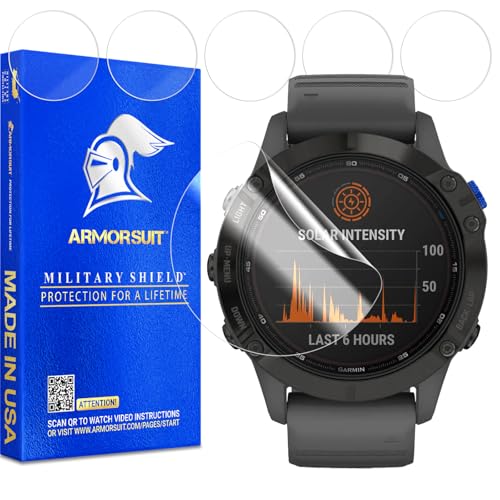 Image of ArmorSuit 6 Pack for Garmin Fenix 6 /6 Pro / 6 Sapphire / 6 Pro Solar Screen Protector MilitaryShield HD Clear TPU Film - Made in USA