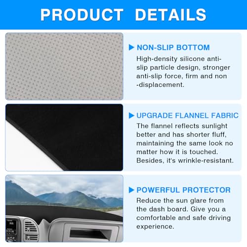 Image of Autorder Dashboard Cover Mat for 1997-2000 Chevy Chevrolet Silverado /GMC Sierra C1500 C2500 C3500 K1500 K2500 K3500, 1997-1999 GMC Yukon /Chevy Tahoe Accessories Dash Cover Flannel Dash Mat Protector