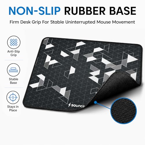 Image of Sounce Gaming Mouse Pad with Anti-Fray Stitched Edges | Waterproof Surface, Non-Slip Rubber Base | Ultra-Smooth Superfine Fibre Mat | 210x260x3mm | Compatible with Laser & Optical Mice | Black