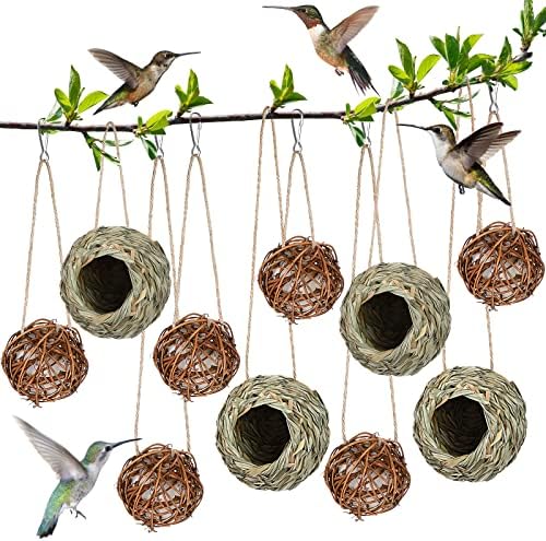 Wesiti 10 Pcs Hanging Hummingbird Nest House for Outside Hand Wov...