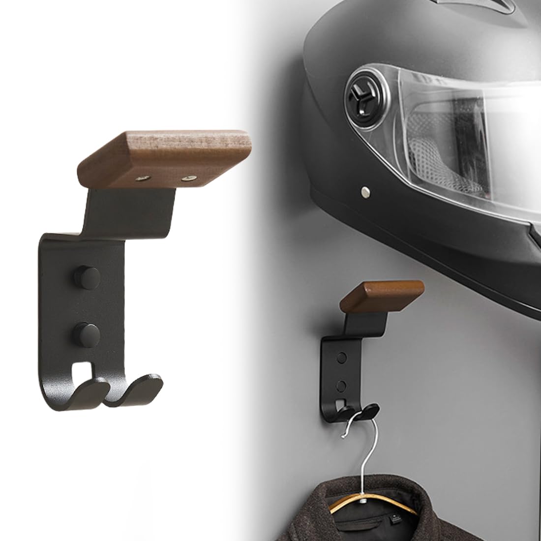 Porta Casco Moto da Parete di faggio, Appendi Casco Multifunzione, Portacasco da Parete, Supporto Caschi Moto, con Ganci per Appendere Guanti per Abbigliamento Moto, Cappelli