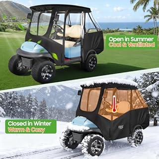 10L0L Golf Cart 4 Passenger Enclosure for Club Car Precedent Short Roof 57.5" Deluxe 600D Golf Cart Heavy Duty Rain Cover with 4 Zipped Doors Clear PVC Windows (Black)