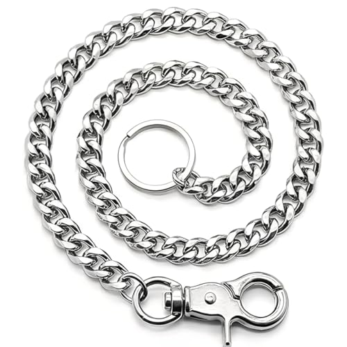 Chaîne Pantalon 30 cm, Chaine Portefeuille Chaîne punk avec mousqueton - Porte-clés argenté - Accessoire gothique pour femme et homme 6mm
