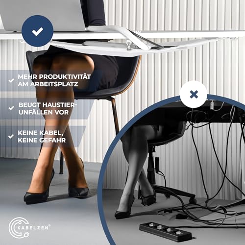 Kabelnetz Schreibtisch für Kabelmanagement, Kabelkanal flexibel - ideal für Kabelorganisation - Kabel verstecken unter dem Tisch, Kabelhalter inkl. Kabelschlauch, weiß