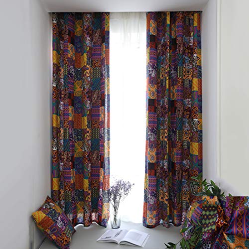 Jaijy Cotton Linen Patchwork Colorful Vintage Bohemian Curtains Rod Pocket Aesthetic Window Curtain Panel Boho Drape Living Room Bedroom Decorative, 1 Panel, 55" W X 63" L, Patchwork #TOP3