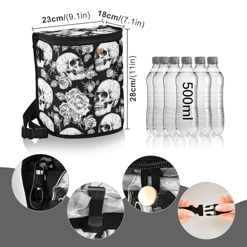 Image of MNSRUU Car Trash Can with Lid, Gothic Skulls and Flowers Car Trash Bag Hanging Organizers and Storage for Front Back Seat, Leak-Proof Trash Bin
