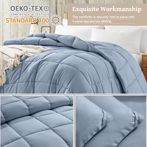 Image of Homelike Moment Comforter King Size - Blue Duvet Insert Down Alternative Bed King Comforter, Lightweight Bedding Comforters Quilted Soft All Season Blue