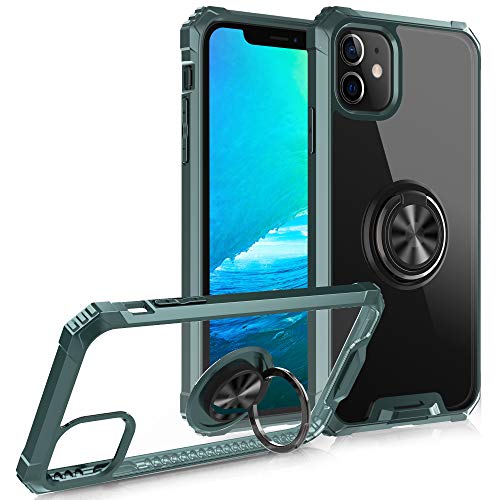 FayTun Funda Compatible con iPhone 11,Anillo Giratorio de 360 Grados Funda para iPhone 11 (6.1''),Iman Soporte Bumper Carcasa,TPU Protectora Cover Compatible con iPhone 11,Verde Cover
