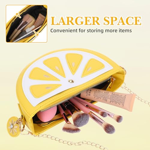 Lemon Purse, Lemon Shaped Cross Body Bag, Funny Fruit Shoulder Bag with Chain Strap Cute Fashion PU Phone Wallet for Women3