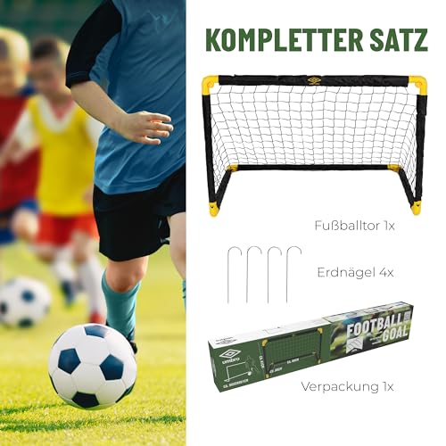 Umbro Fußballtor - Fussballtor 90 x 59 x 61 cm - Faltbares fußball Tor - Fussballtore für Garten Kinder und Erwachsene - Fussball Trainingszubehör für Innen und Außen - Metall - Schwarz/Gelb