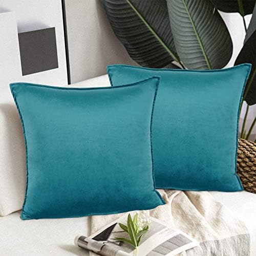Alishomtll pack of 2 Teal Velvet Cushion Covers 45 x 45cm Soft Decorative Square Throw Pillow Cases for Sofa Bedroom 18x18 Inches