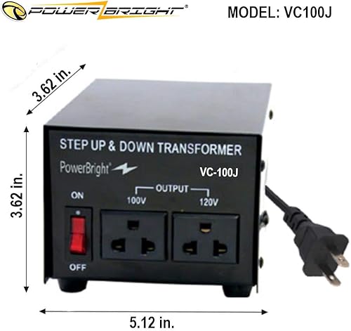 Vista 4 de PowerBright Transformador de voltaje japonés, 100 vatios de salida máxima reductor reductor de Japón convertidor para países de 120 voltios y 100 V