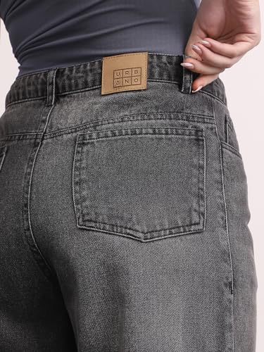 Image of Urbano Fashion Women's High Rise Loose Baggy Fit Washed Jeans Non-Stretchable