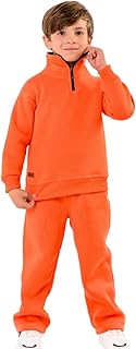 طقم بدلة رياضية للشباب، سويت شيرت وسروال من الصوف، كحلي وبرتقالي واصفر وبينك احمر، 3-14 سنة