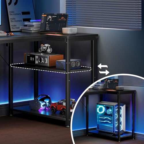 Coleshome Gaming Tisch, 100x70cm Eckschreibtisch mit umkehrbarem Ablagefach, Platzsparender L-förmiger Schreibtisch, Geeignet für Gaming Schreibtisch in Familienecken, Schwarz