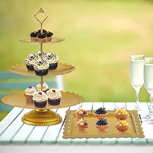 Jucoan 10 Pieces Gold Metal Cake Stand Set, Cupcake Holder Pastry Candy Fruits Serving Plate, Gold Dessert Table Stands and Trays Set for Wedding Birthday Baby Shower Bridal Shower Tea Party