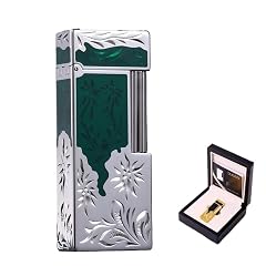 High-End Brass Hand-Carved Narrow Flip Butane Lighter - Refillable Adjustable Flame Gift Box for Collection Daily Use 3