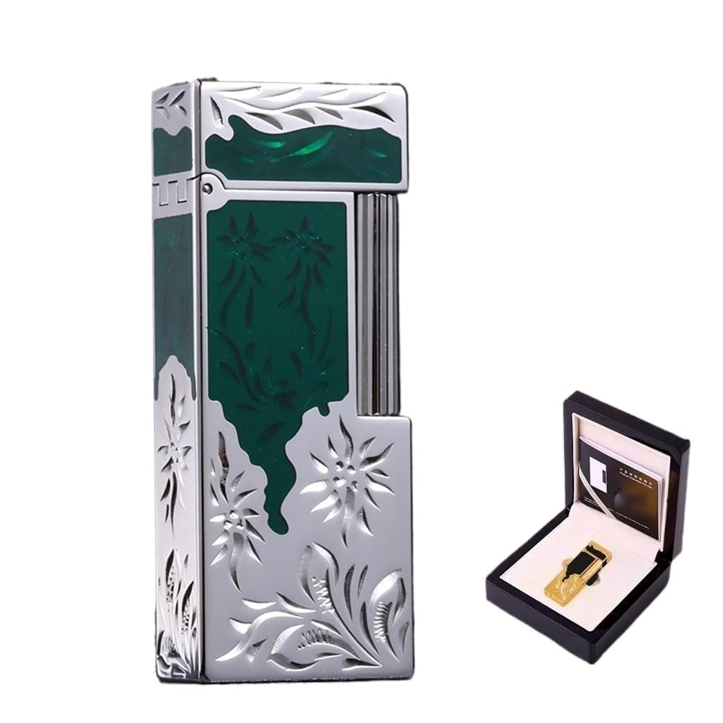 High-End Brass Hand-Carved Narrow Flip Butane Lighter - Refillable Adjustable Flame Gift Box for Collection Daily Use 3