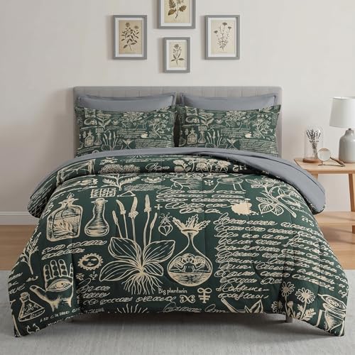 Pamnest Full Comforter Set with Sheets, 7 Pieces Retro Herbs Bedding