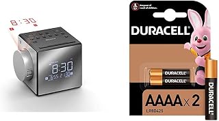 Sony ICFC1PJ.CEK Clock Radio with Time Projector - Black/Silver & Duracell SpecialtyAlkaline AAAA Battery 1.5 V, Pack of 2 (LR8D425) Designed for Use in Digital Pens, Medical Devices and Headlamps