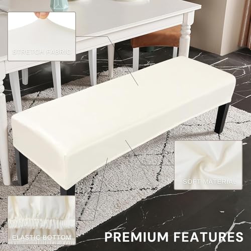 Image of SearchI Waterproof Dining Bench Cover, Stretch Washable Long Bench Seat Covers, Rectangle Dining Table Bench Slipover for Dining Room, Living Room, Kitchen(Pu Cream)