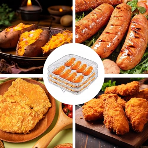 3Pcs Square Air Fryer Accessories, Stainless Steel Stackable Air Fryer Basket Trays, 7.9" Multi Layer Dehydrator Rack, Air Fryer Racks Oven and Press Cooker Compatible by Voittozege - Image 4