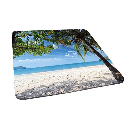 Summer Tablecloth, Tropical Beach Ocean Behind Palm Tree Caribbean Exotic Holiday Image, Elastic Edge, Suitable For Catering And Kitchen, 28"X28" Fern Green #TOP17