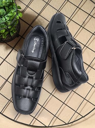 Image of Heels County Faux Leather Fisherman Sandals for Men