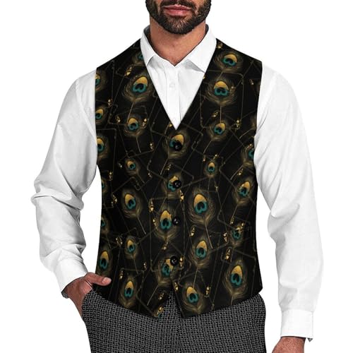 Peacock Feather Card Trendy Vest Suit for Men V Neck Formal Dress Waistcoat Vests Business Slim Fit
