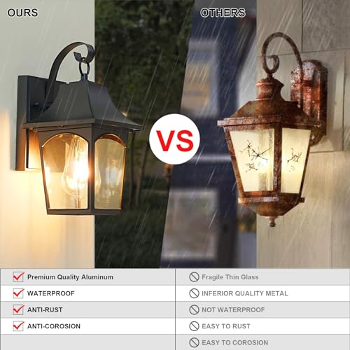 Outdoor Wall Sconce Lantern for Hallway Porch Garage Doorway Garden, Black Vintage Outside Lighting Wall Mount Lanterns, Exterior Wall Light Fixture with Clear Waterproof Glass Shade