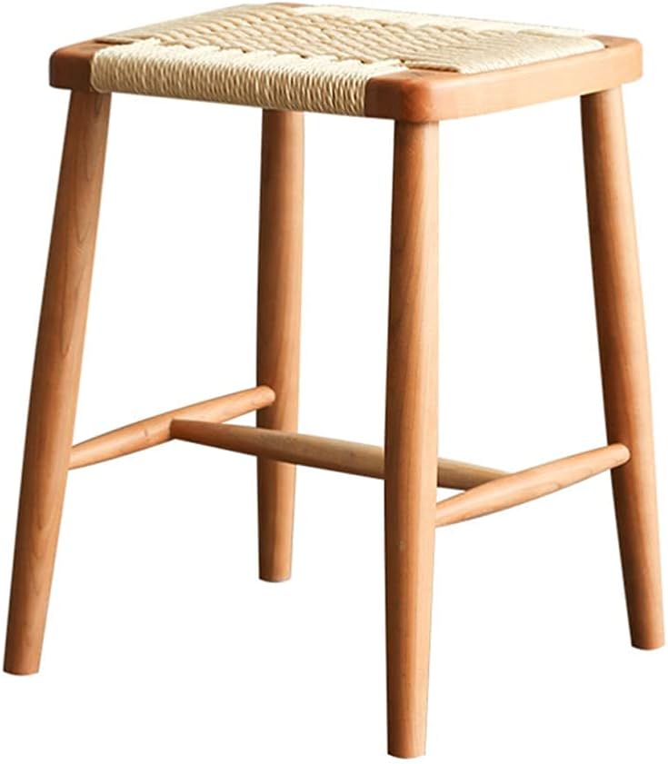 Minimalist Fashion Creative Solid Wood Small Square Stool Rattan Low Stool Dressing Stool Household Dining Table Stool Stool for Bedroom Living Room Casual