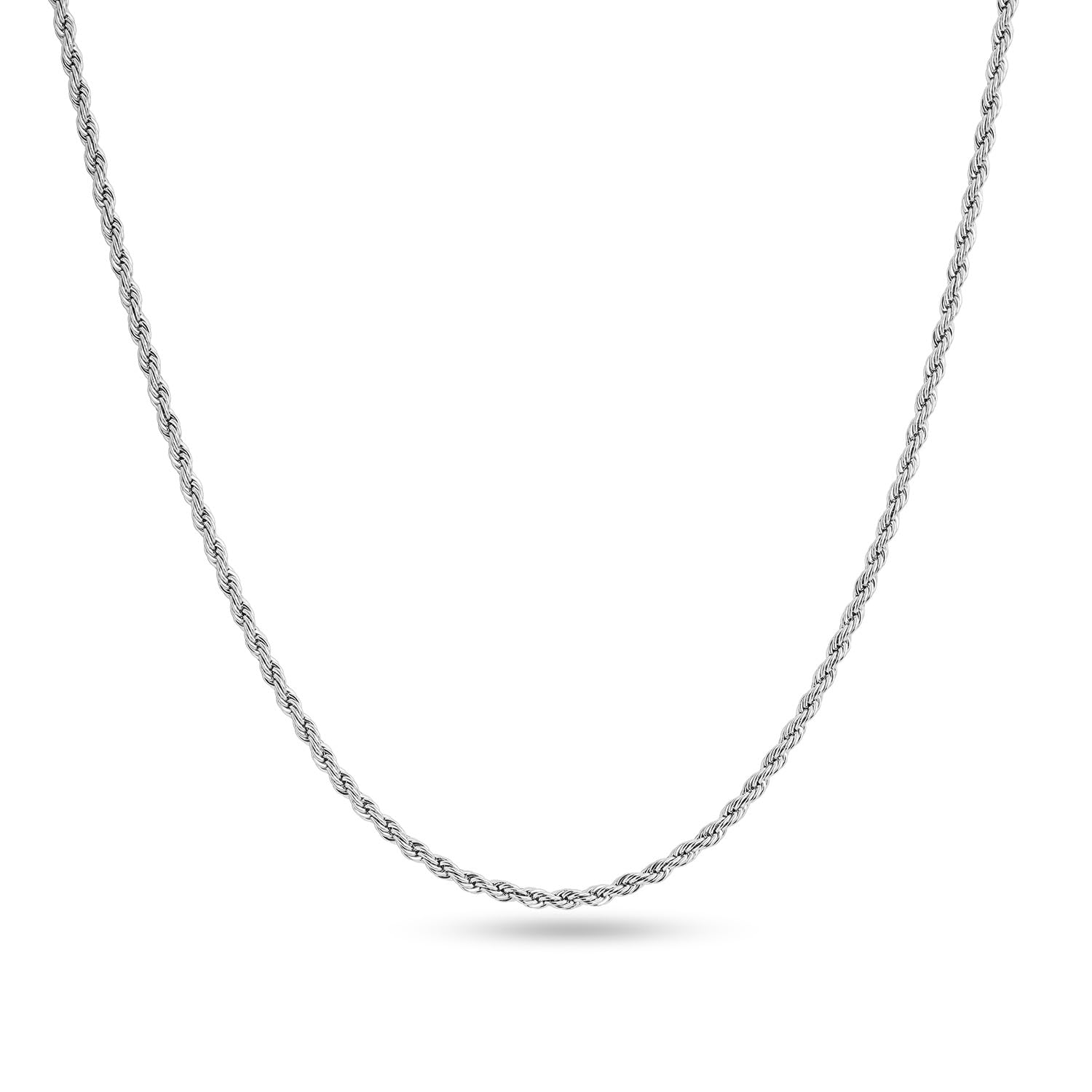 Silver-Toned Rope Chain for Mens - Waterproof & Anti-Tarnish