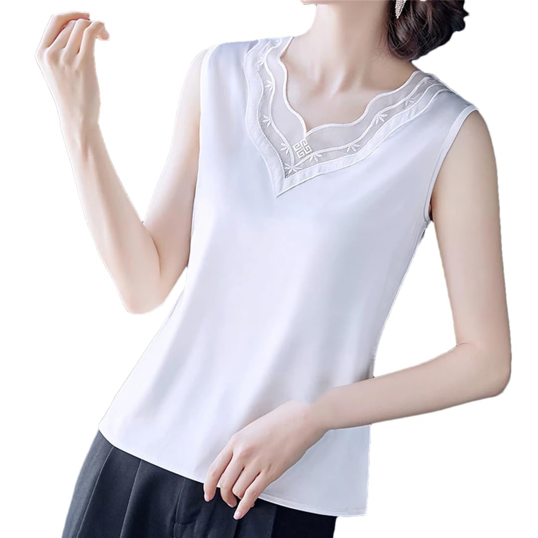 Pullover da donna in pizzo estivo con scollo a V in seta allentata