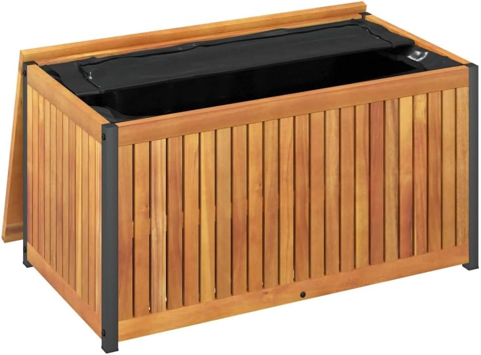 vidaXL Patio Cushion Box - Solid Acacia Wood and Steel - Garden/Outdoor Storage - 33.5"x17.7"x20.9" - Weather-