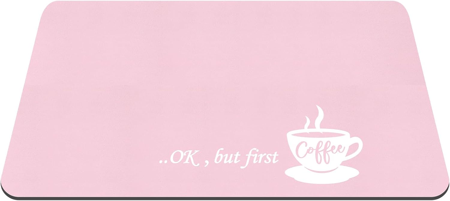 Queekay Coffee Bar Mat Pink 24″ x 16″ Coffee Mat for Countertop Coffee Placemats Coffee Bar Accessories Coffee Pot Mat Hide Stain Rubber Backed Absorbent Dish Drying Mat