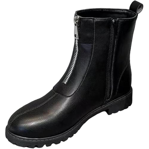 Ankle Booties for Women Round Toe Comfy Flat Boot Motorcycle Western Boots Indoor Outdoor Shoes with Side Zipper