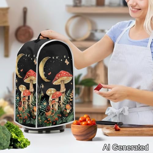 Image of Moon Mushroom Blender Dust Covers with Top Handle Keep Countertop Clean Fits Blender Coffee Maker Juicer Machine Washable Food Processor Cover for Kitchen Counter Decor