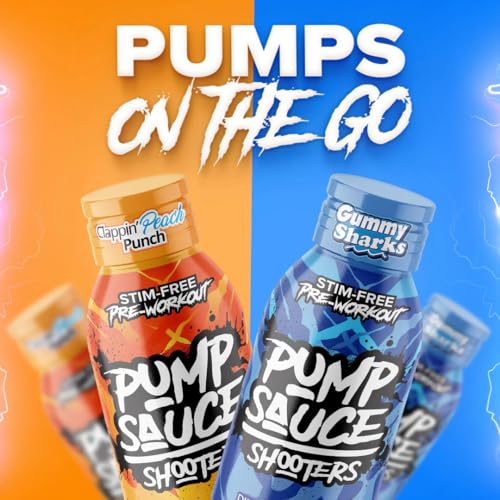 Image of Pump Sauce Pre-Workout Shooters - 2 oz Bottles, 12 Pack, Sour Gummy Worms and Clappin Peach Punch, No Caffeine, Full Spectrum Liquid, Gluten Free, Vegan, Zero Sugar