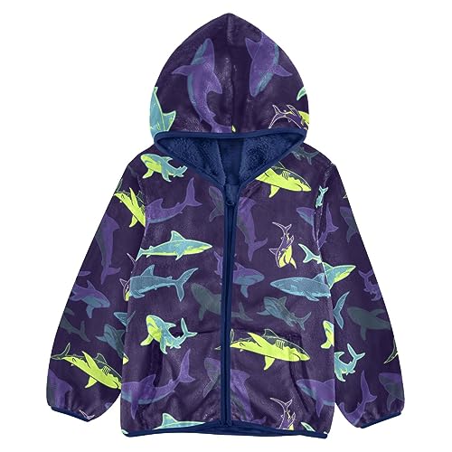 Shark Boys Fleece Hoody Jacket Zip Up Coat Warm Fall Winter Plush Jacket Long Sleeve Outerwear