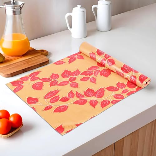 Image of Kuber Industries 5 Meters Waterproof & Durable Kitchen Mats for Shelf Liner Roll | Wipeable Fridge Sheets for Shelves Cabinet Drawer | Red Flower - Mustard Yellow