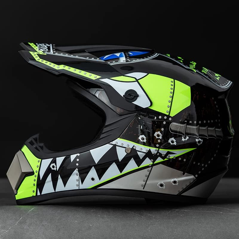 Miniatura 5 de Casco de motocross, casco de motocross, patrón de tiburón, casco de motocicleta ATV Street con guantes, máscara para niños, unisex, juvenil,